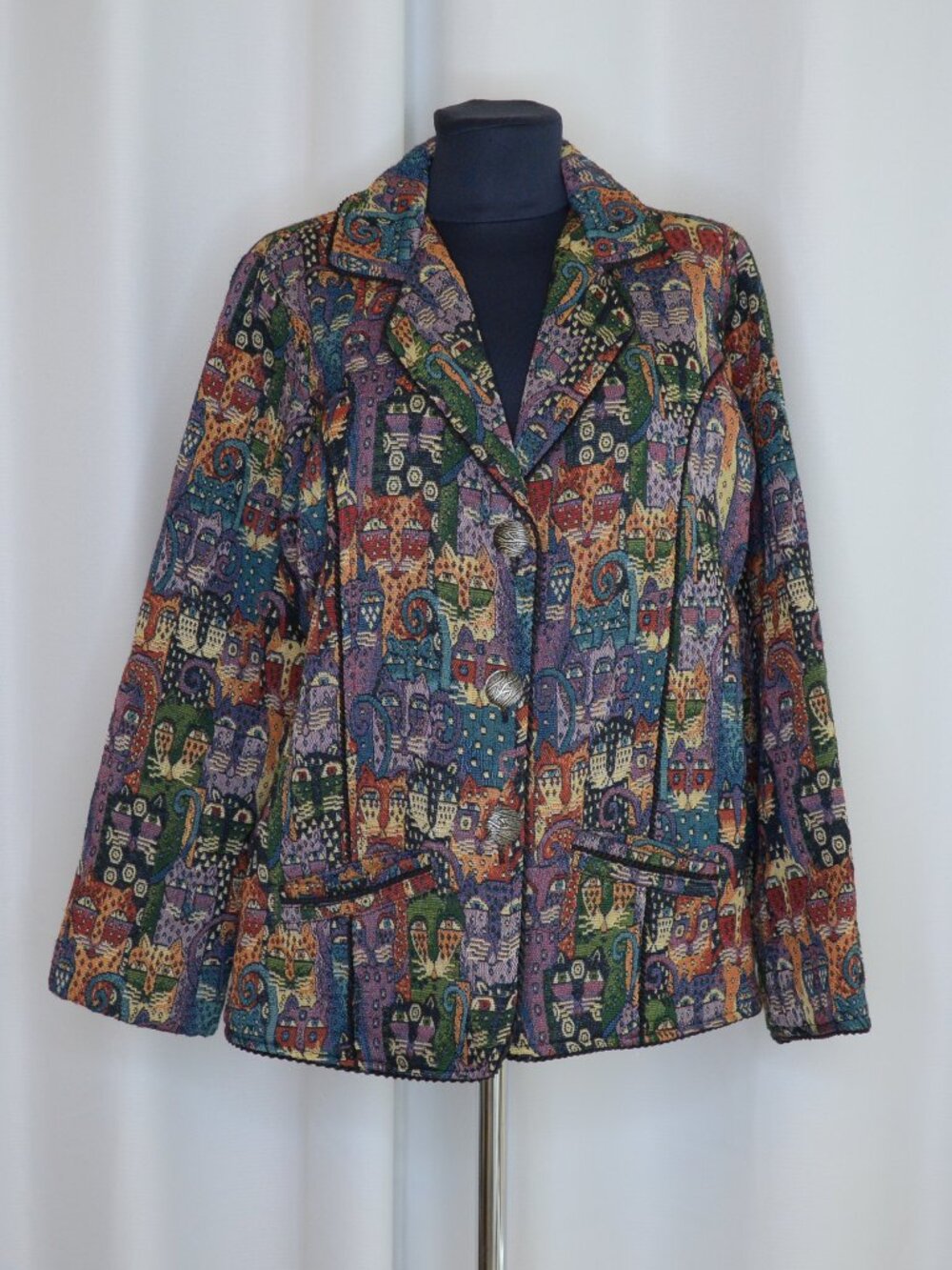 Vintage Cat Print Woven Tapestry Jacket Parsley and Sage Sz L